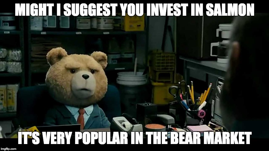 The Ted of Wall Street | MIGHT I SUGGEST YOU INVEST IN SALMON; IT'S VERY POPULAR IN THE BEAR MARKET | image tagged in ted,ted 2 | made w/ Imgflip meme maker