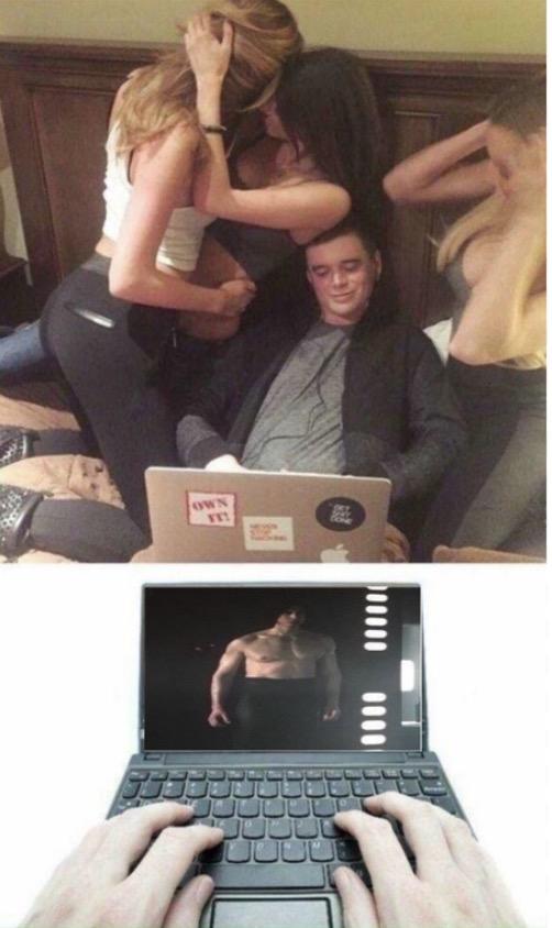 Man distracted by laptop Blank Meme Template