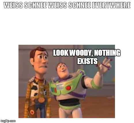 WEISS SCHNEE WEISS SCHNEE EVERYWHERE LOOK WOODY,
NOTHING EXISTS | made w/ Imgflip meme maker