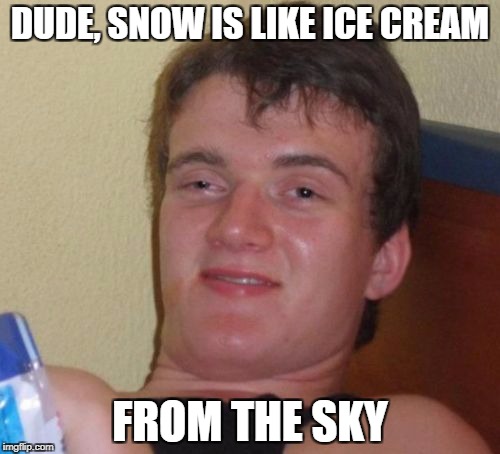 10 Guy Meme | DUDE, SNOW IS LIKE ICE CREAM; FROM THE SKY | image tagged in memes,10 guy | made w/ Imgflip meme maker