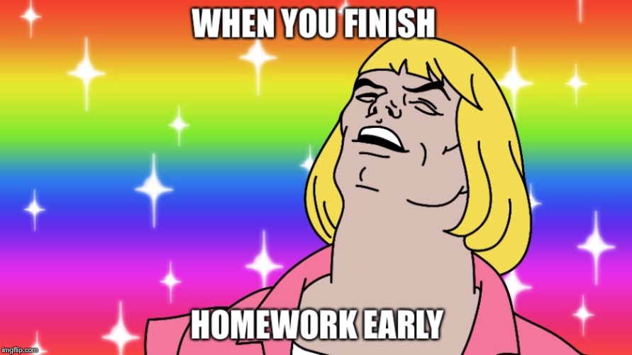 Finished homework early
 | image tagged in heman,memes | made w/ Imgflip meme maker