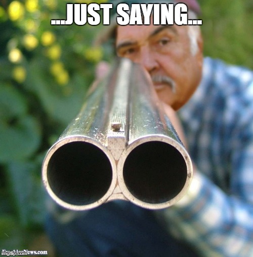 Sean Connery Shotgun | ...JUST SAYING... | image tagged in sean connery shotgun | made w/ Imgflip meme maker