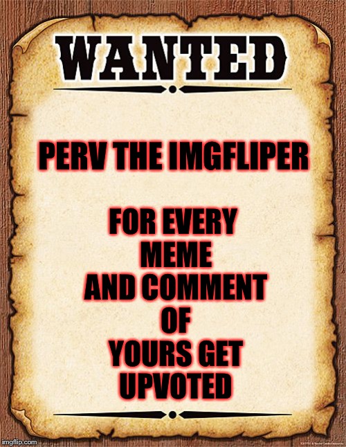 If you find him send me the link in the comments. | FOR EVERY MEME AND COMMENT OF YOURS GET UPVOTED; PERV THE IMGFLIPER | image tagged in wanted poster,perv,imgflip,memes,meme | made w/ Imgflip meme maker