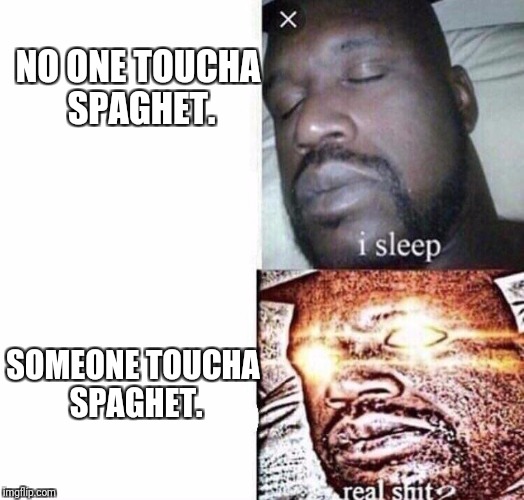won leik = won spaghet not toucha | NO ONE TOUCHA SPAGHET. SOMEONE TOUCHA SPAGHET. | image tagged in real shit,somebody toucha my spaghet | made w/ Imgflip meme maker