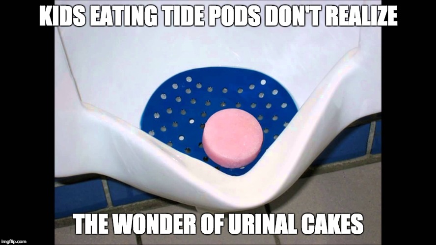 Urinal Cakes |  KIDS EATING TIDE PODS DON'T REALIZE; THE WONDER OF URINAL CAKES | image tagged in tide pod challenge,memes,urinal,flavor,donald trump,2018 | made w/ Imgflip meme maker
