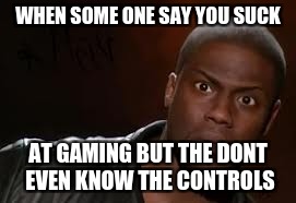 Kevin Hart Meme | WHEN SOME ONE SAY YOU SUCK; AT GAMING BUT THE DONT EVEN KNOW THE CONTROLS | image tagged in memes,kevin hart the hell | made w/ Imgflip meme maker