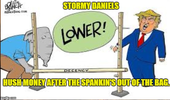 Rich White Trash | STORMY DANIELS; HUSH MONEY AFTER THE SPANKIN'S OUT OF THE BAG. | image tagged in trump,storny daniels | made w/ Imgflip meme maker