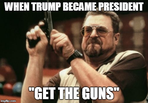 Am I The Only One Around Here | WHEN TRUMP BECAME PRESIDENT; "GET THE GUNS" | image tagged in memes,am i the only one around here | made w/ Imgflip meme maker
