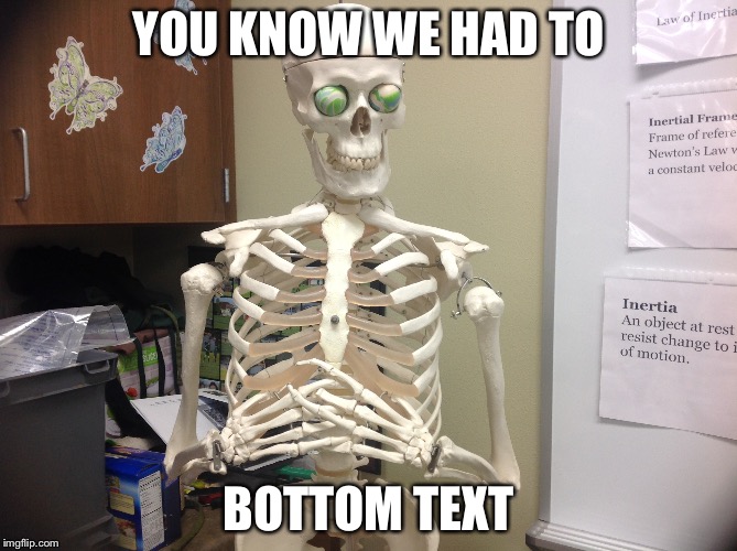 YOU KNOW WE HAD TO; BOTTOM TEXT | image tagged in skeleton | made w/ Imgflip meme maker