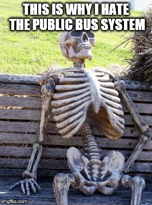 Waiting Skeleton | THIS IS WHY I HATE THE PUBLIC BUS SYSTEM | image tagged in memes,waiting skeleton | made w/ Imgflip meme maker
