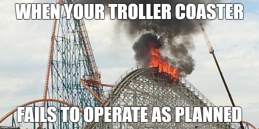 Troller Coaster | WHEN YOUR TROLLER COASTER; FAILS TO OPERATE AS PLANNED | image tagged in troll,trolling the troll | made w/ Imgflip meme maker