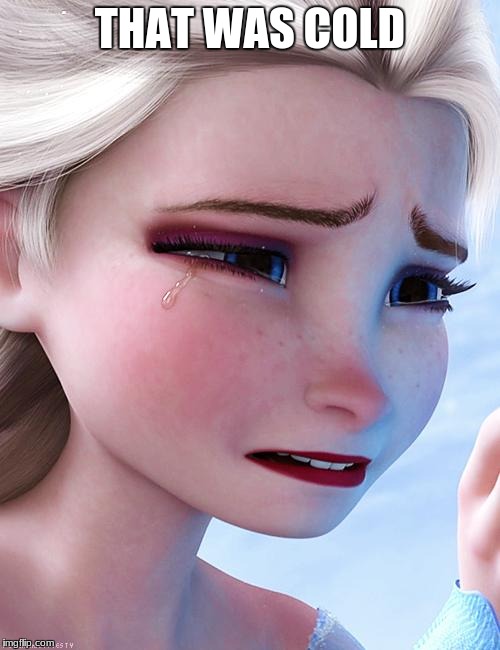 Elsa crying over ..... | THAT WAS COLD | image tagged in elsa crying over | made w/ Imgflip meme maker