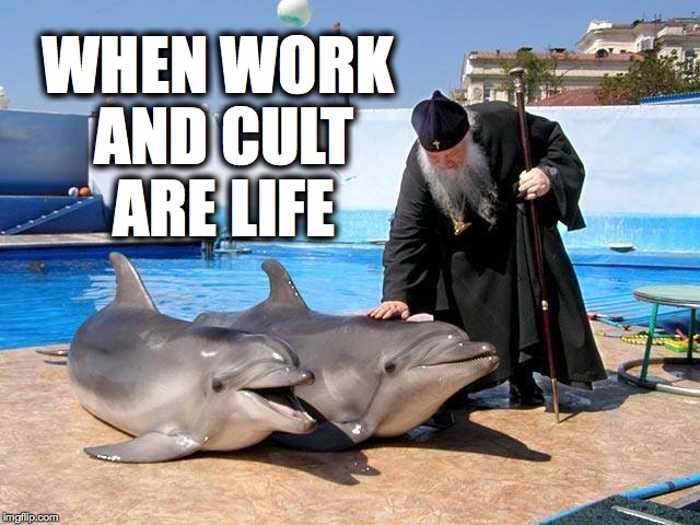 After seeing Tom Cruse at Sea world | WHEN WORK AND CULT ARE LIFE | image tagged in cult,scientology,dolphin,seaworld,i have no idea what i am doing | made w/ Imgflip meme maker