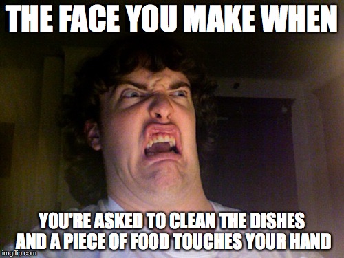 Oh No | THE FACE YOU MAKE WHEN; YOU'RE ASKED TO CLEAN THE DISHES AND A PIECE OF FOOD TOUCHES YOUR HAND | image tagged in memes,oh no | made w/ Imgflip meme maker
