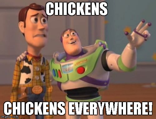 X, X Everywhere | CHICKENS; CHICKENS EVERYWHERE! | image tagged in memes,x x everywhere | made w/ Imgflip meme maker