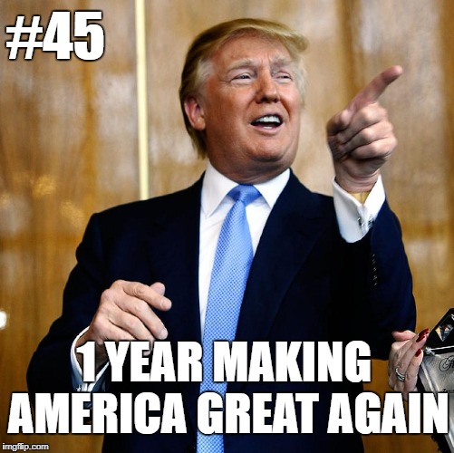 Donal Trump Birthday | #45; 1 YEAR
MAKING AMERICA GREAT AGAIN | image tagged in donal trump birthday | made w/ Imgflip meme maker