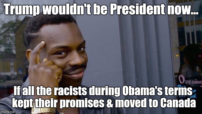 If only the Trumpers had kept their promise | Trump wouldn't be President now... If all the racists during Obama's terms kept their promises & moved to Canada | image tagged in memes,roll safe think about it,basket of deplorables,lying,donald trump | made w/ Imgflip meme maker