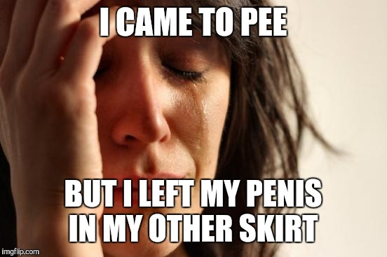 First World Problems Meme | I CAME TO PEE BUT I LEFT MY P**IS IN MY OTHER SKIRT | image tagged in memes,first world problems | made w/ Imgflip meme maker