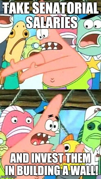 Put It Somewhere Else Patrick Meme | TAKE SENATORIAL SALARIES; AND INVEST THEM IN BUILDING A WALL! | image tagged in memes,put it somewhere else patrick | made w/ Imgflip meme maker