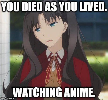 YOU DIED AS YOU LIVED. WATCHING ANIME. | image tagged in anime,weeaboo | made w/ Imgflip meme maker