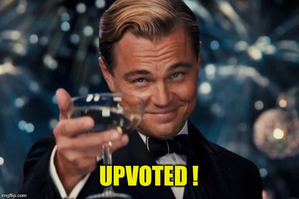 Leonardo Dicaprio Cheers Meme | UPVOTED ! | image tagged in memes,leonardo dicaprio cheers | made w/ Imgflip meme maker