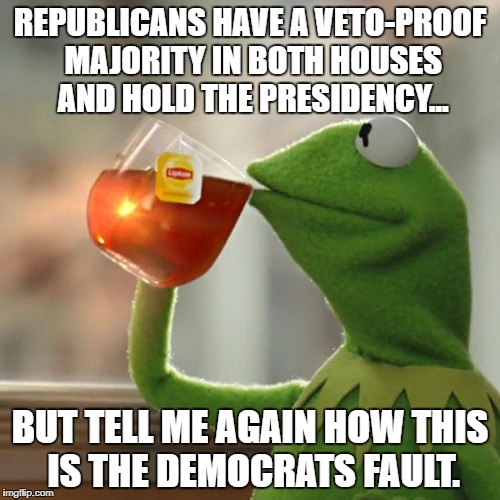 But That's None Of My Business Meme | REPUBLICANS HAVE A VETO-PROOF MAJORITY IN BOTH HOUSES AND HOLD THE PRESIDENCY... BUT TELL ME AGAIN HOW THIS IS THE DEMOCRATS FAULT. | image tagged in memes,but thats none of my business,kermit the frog | made w/ Imgflip meme maker