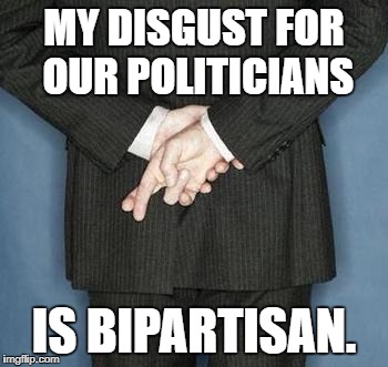 lying politician | MY DISGUST FOR OUR POLITICIANS; IS BIPARTISAN. | image tagged in lying politician | made w/ Imgflip meme maker
