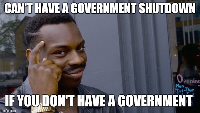 One can dream, can't he? | CAN'T HAVE A GOVERNMENT SHUTDOWN; IF YOU DON'T HAVE A GOVERNMENT | image tagged in memes,roll safe think about it | made w/ Imgflip meme maker