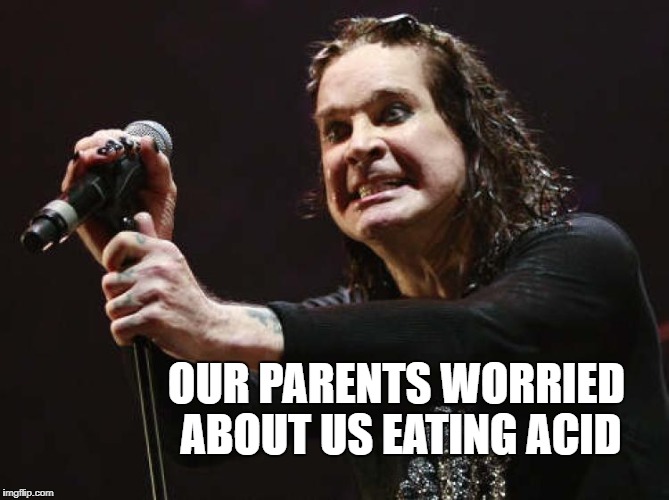 Gravy Train | OUR PARENTS WORRIED ABOUT US EATING ACID | image tagged in gravy train | made w/ Imgflip meme maker