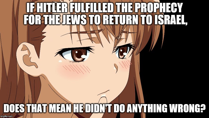 Hitler did nothing wrong | IF HITLER FULFILLED THE PROPHECY FOR THE JEWS TO RETURN TO ISRAEL, DOES THAT MEAN HE DIDN'T DO ANYTHING WRONG? | image tagged in hitler did nothing wrong | made w/ Imgflip meme maker