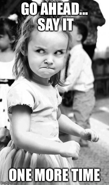 Angry Toddler | GO AHEAD... SAY IT; ONE MORE TIME | image tagged in memes,angry toddler | made w/ Imgflip meme maker