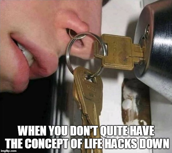 Life Hack | WHEN YOU DON'T QUITE HAVE THE CONCEPT OF LIFE HACKS DOWN | image tagged in life hack | made w/ Imgflip meme maker