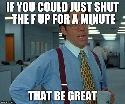 That Would Be Great Meme | IF YOU COULD JUST SHUT THE F UP FOR A MINUTE; THAT BE GREAT | image tagged in memes,that would be great | made w/ Imgflip meme maker