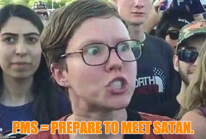 Triggered Liberal | PMS = PREPARE TO MEET SATAN. | image tagged in triggered liberal | made w/ Imgflip meme maker