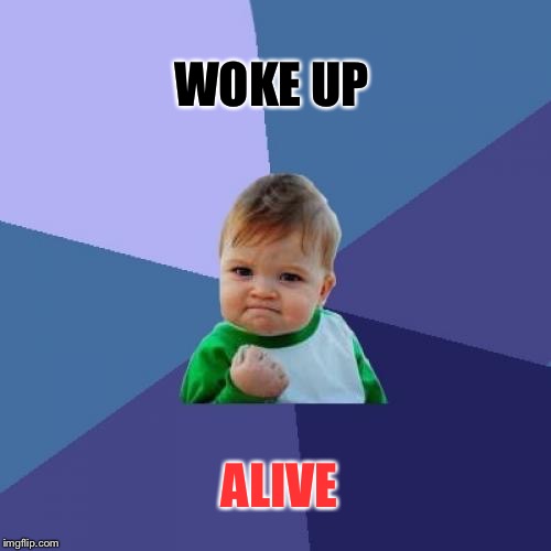 Success Kid | WOKE UP; ALIVE | image tagged in memes,success kid | made w/ Imgflip meme maker