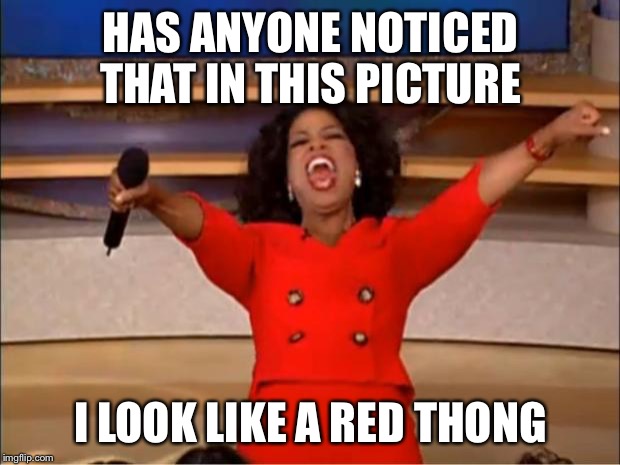 Oprah You Get A | HAS ANYONE NOTICED THAT IN THIS PICTURE; I LOOK LIKE A RED THONG | image tagged in memes,oprah you get a | made w/ Imgflip meme maker