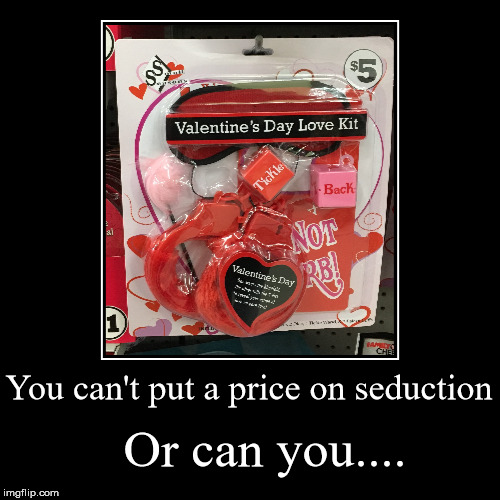 Seduction can cost upwards of $5. Are you up to the challenge? | image tagged in funny,demotivationals,valentine's day,seduction | made w/ Imgflip demotivational maker