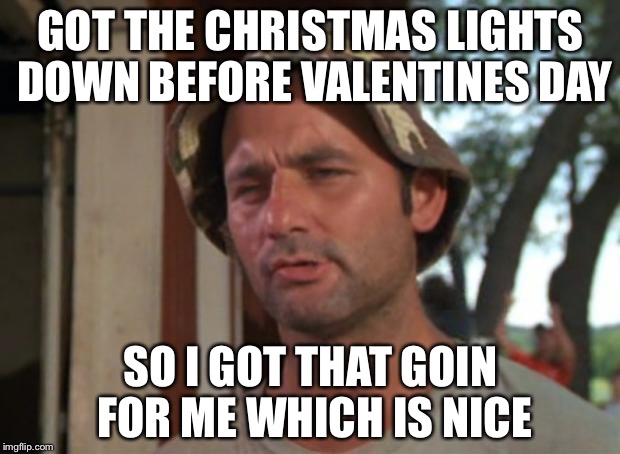 So I Got That Goin For Me Which Is Nice | GOT THE CHRISTMAS LIGHTS DOWN BEFORE VALENTINES DAY; SO I GOT THAT GOIN FOR ME WHICH IS NICE | image tagged in memes,so i got that goin for me which is nice | made w/ Imgflip meme maker