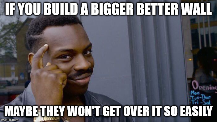 Roll Safe Think About It Meme | IF YOU BUILD A BIGGER BETTER WALL MAYBE THEY WON'T GET OVER IT SO EASILY | image tagged in memes,roll safe think about it | made w/ Imgflip meme maker