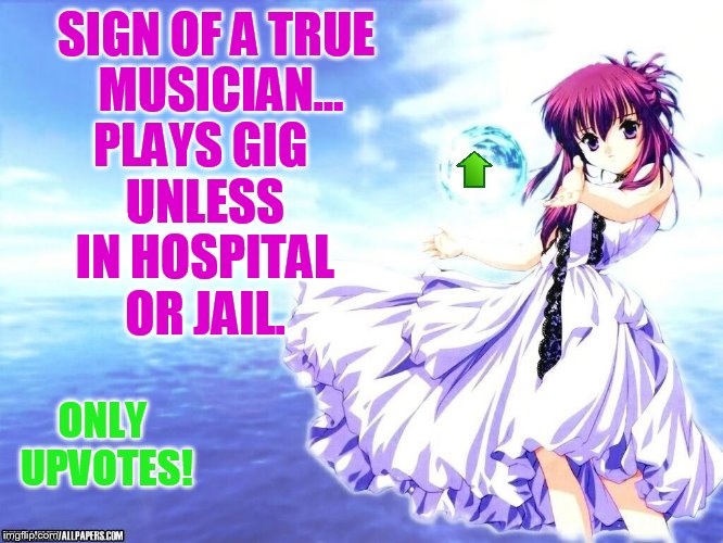 SIGN OF A TRUE MUSICIAN... ONLY UPVOTES! PLAYS GIG UNLESS IN HOSPITAL OR JAIL. | made w/ Imgflip meme maker