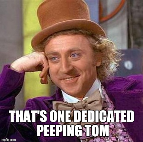 Creepy Condescending Wonka Meme | THAT'S ONE DEDICATED PEEPING TOM | image tagged in memes,creepy condescending wonka | made w/ Imgflip meme maker