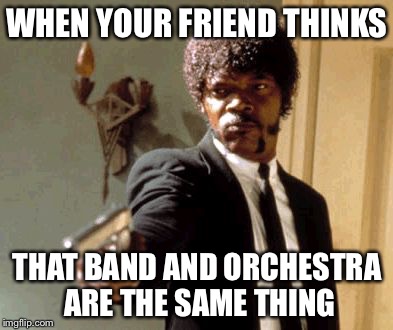 Say That Again I Dare You Meme | WHEN YOUR FRIEND THINKS; THAT BAND AND ORCHESTRA ARE THE SAME THING | image tagged in memes,say that again i dare you | made w/ Imgflip meme maker