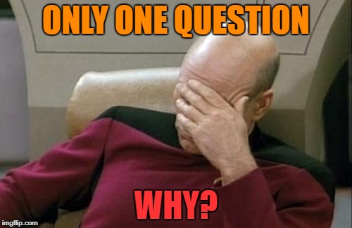 Captain Picard Facepalm Meme | ONLY ONE QUESTION WHY? | image tagged in memes,captain picard facepalm | made w/ Imgflip meme maker