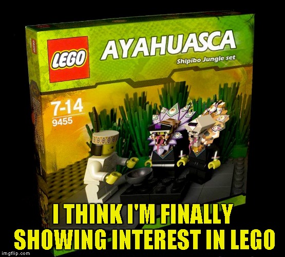 I didn't play with Lego as a kid.The fear on stepping of them was too high... | I THINK I'M FINALLY SHOWING INTEREST IN LEGO | image tagged in memes,ayahuasca,lego,powermetalhead,amazon,jungle | made w/ Imgflip meme maker