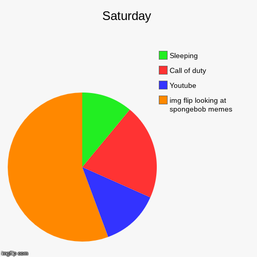 Saturday | img flip looking at spongebob memes, Youtube, Call of duty, Sleeping | image tagged in funny,pie charts | made w/ Imgflip chart maker
