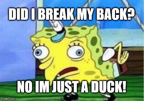 Mocking Spongebob Meme | DID I BREAK MY BACK? NO IM JUST A DUCK! | image tagged in memes,mocking spongebob | made w/ Imgflip meme maker