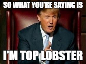 Donald Trump | SO WHAT YOU'RE SAYING IS; I'M TOP LOBSTER | image tagged in donald trump | made w/ Imgflip meme maker