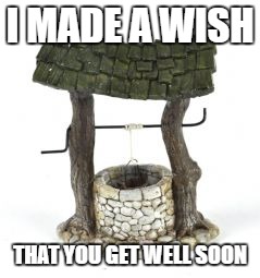 I made a wish that you get well soon! | I MADE A WISH; THAT YOU GET WELL SOON | image tagged in health,cancer,well,sick,flu,cold | made w/ Imgflip meme maker