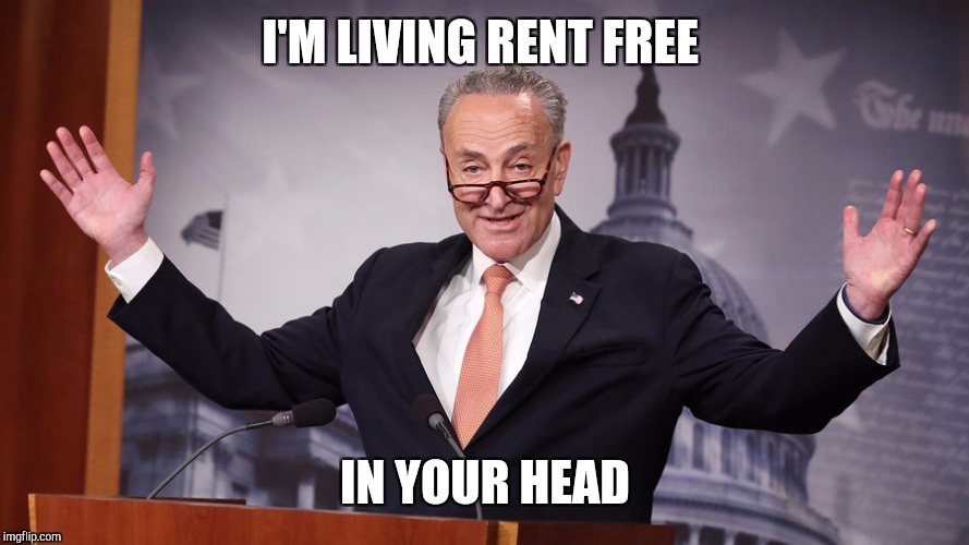 Chuck Schumer | I'M LIVING RENT FREE; IN YOUR HEAD | image tagged in chuck schumer | made w/ Imgflip meme maker
