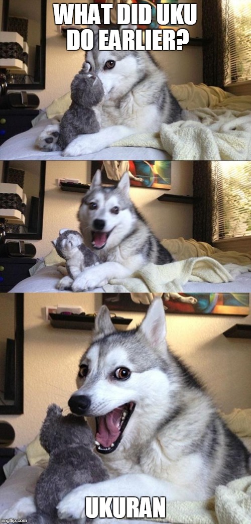 Bad Joke Dog | WHAT DID UKU DO EARLIER? UKURAN | image tagged in bad joke dog | made w/ Imgflip meme maker